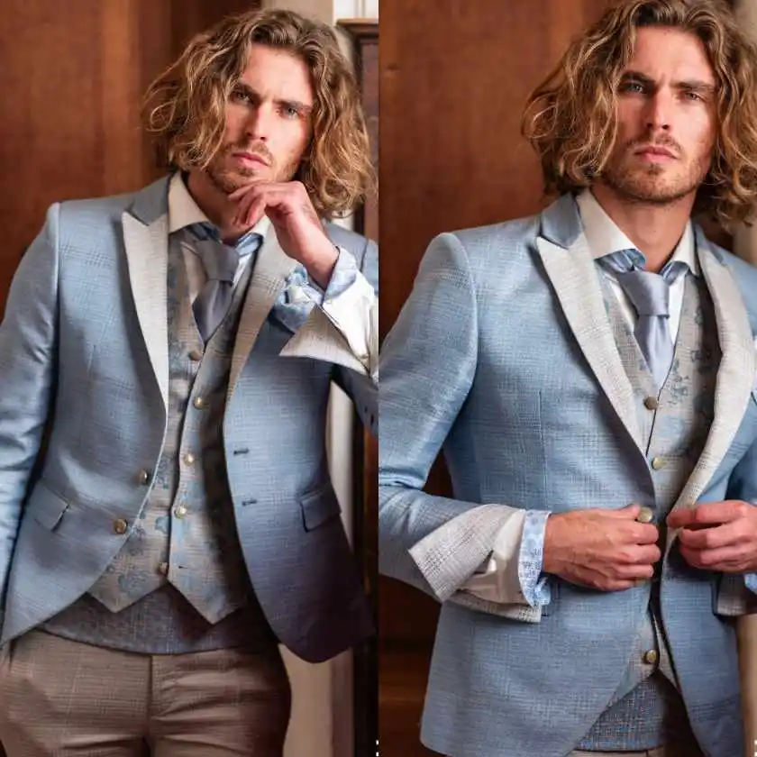 

Modern Stripe Men Suits 2 Piece Vest Pants Groom Jacquard Suit Business Blazer Pants Wedding Prom Party Jacket Customized