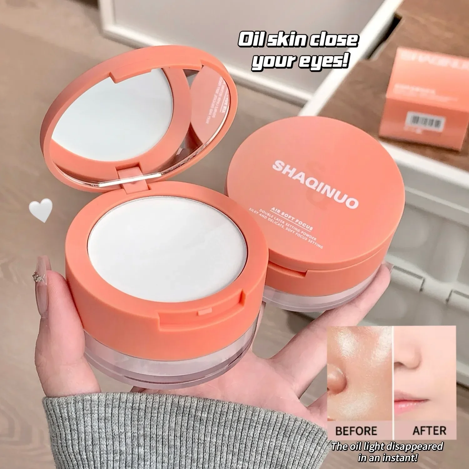 Dual-effect Light and transparent Powder Compact Touch-ups, Concealer, contouring, swelling, blush, brightening, high-g