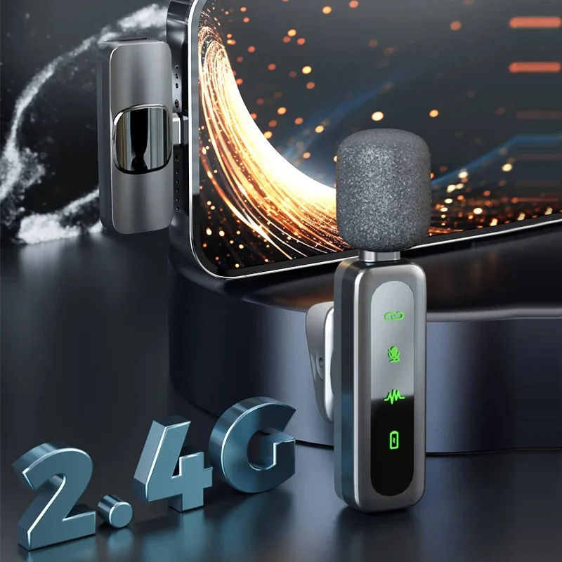 Wireless Lavalier Microphone Portable Audio Video Recording Mini Mic Adapter for iPhone Android Live Broadcast Gaming Phone Mic