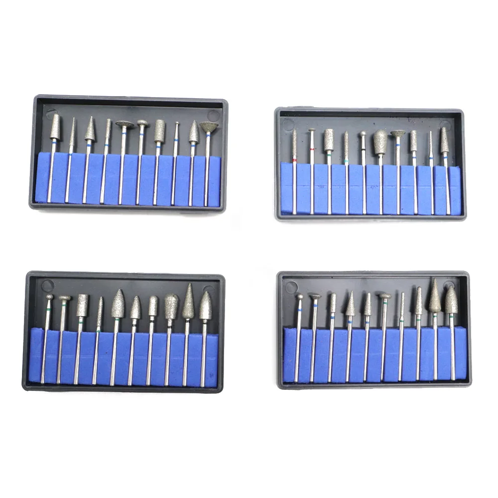 10Pcs Mixed Dentistry Clinic Diamond Burs 2.35mm Shank Sintered Point Polisher Kit HP Rotary 4 Types