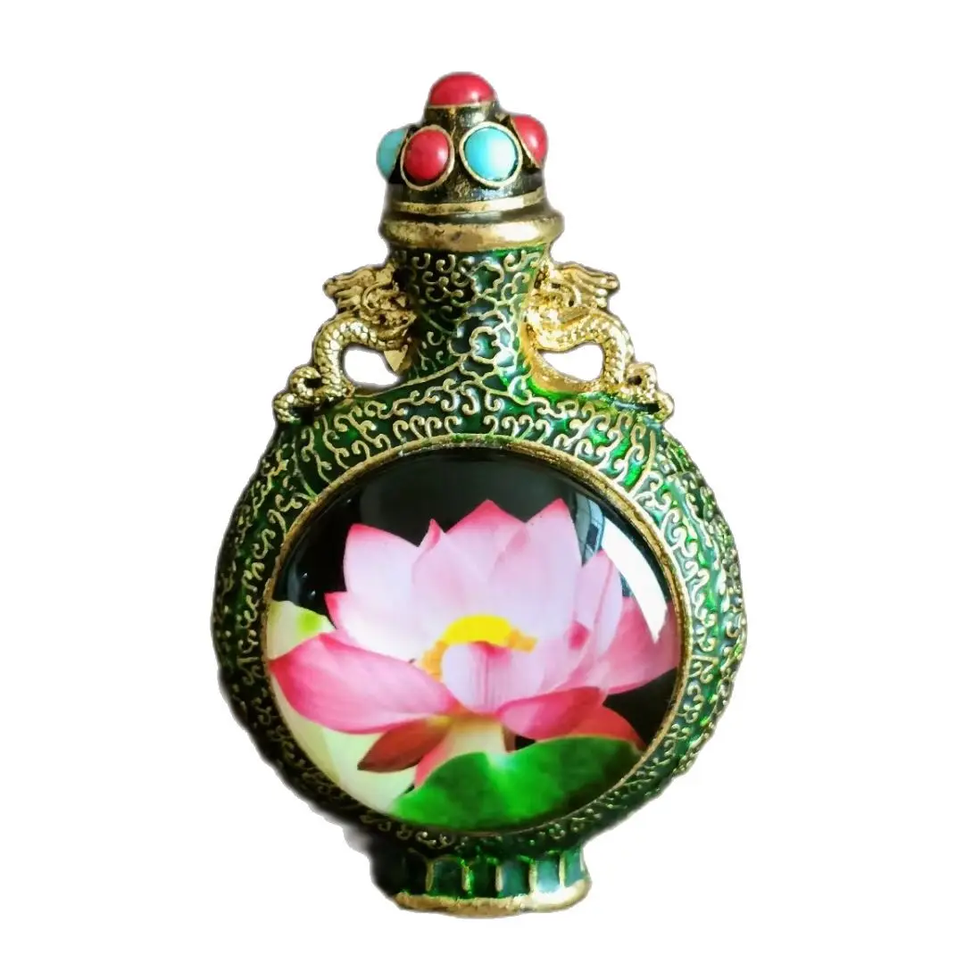 

vintage antique chinese carved snuff bottle collection Inlaid Painted pretty woman Lotus fine gift hobby collect