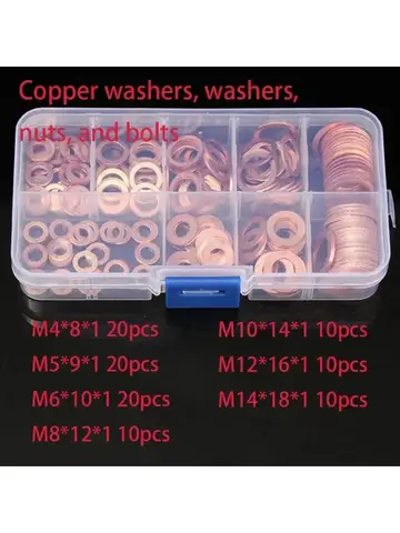 100 PCS Of Copper Washers, Washers, Nuts, And Bolts, With Box M4/M5/M6/M8/M10/M12/M14 Seal Combination Kit For Oil Pan Plugs