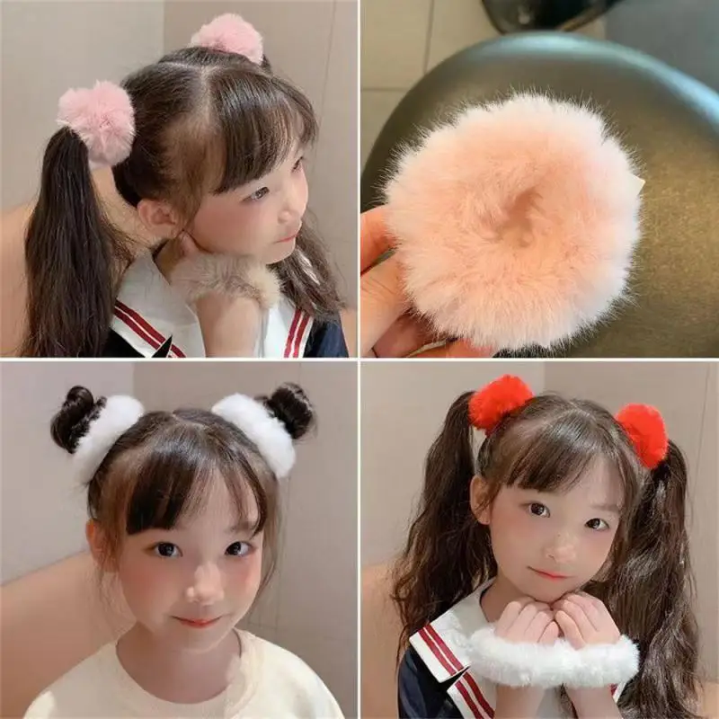 Autumn And Winter Simple Plush Hair Ring Imitation Mink Hair Rubber Tendon Tie Head Celebrity Hair Candy Color Hair Rope