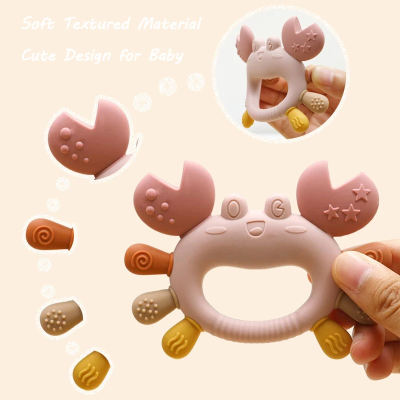 Cute Crab-Shaped Baby Silicone Teething Toys Newborn Gifts Easy to Grip Infants Chewing Toy Teether BPA Free Babies Accessories