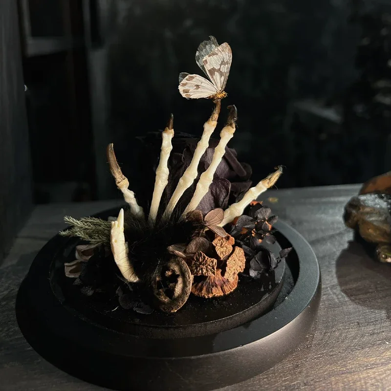 

2132 Realistic Skeleton Claw Holding Rose Specimen - Gothic Halloween Decor Unique Macabre Artifact Collectible Curio Theme Gift