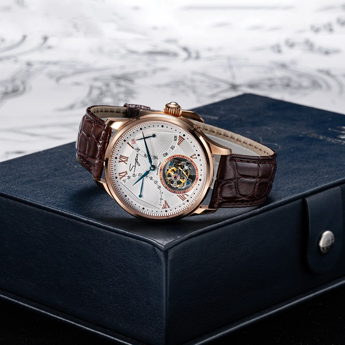 Suggs механизм 8004, автоматические механические мужские часы с турбийоном, подлинный календарь недели, модные мужские часы с турбийоном