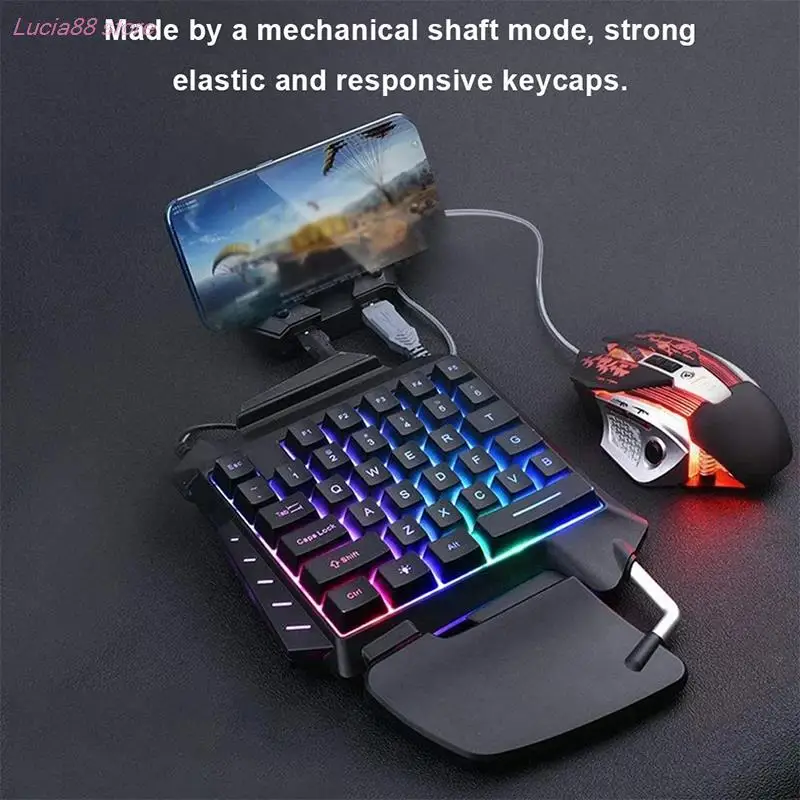 1pc One-Handed Gaming Keyboard RGB Backlit Portable Mini Gaming Keypad Game Controller for PC PS4 Xbox Gamer