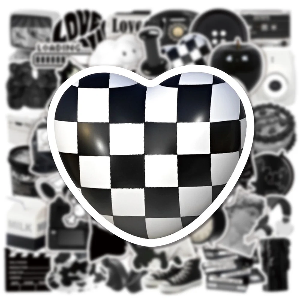 50 Black And White Ins Style Graffiti Waterproof Stickers For Notebook Helmet Decal