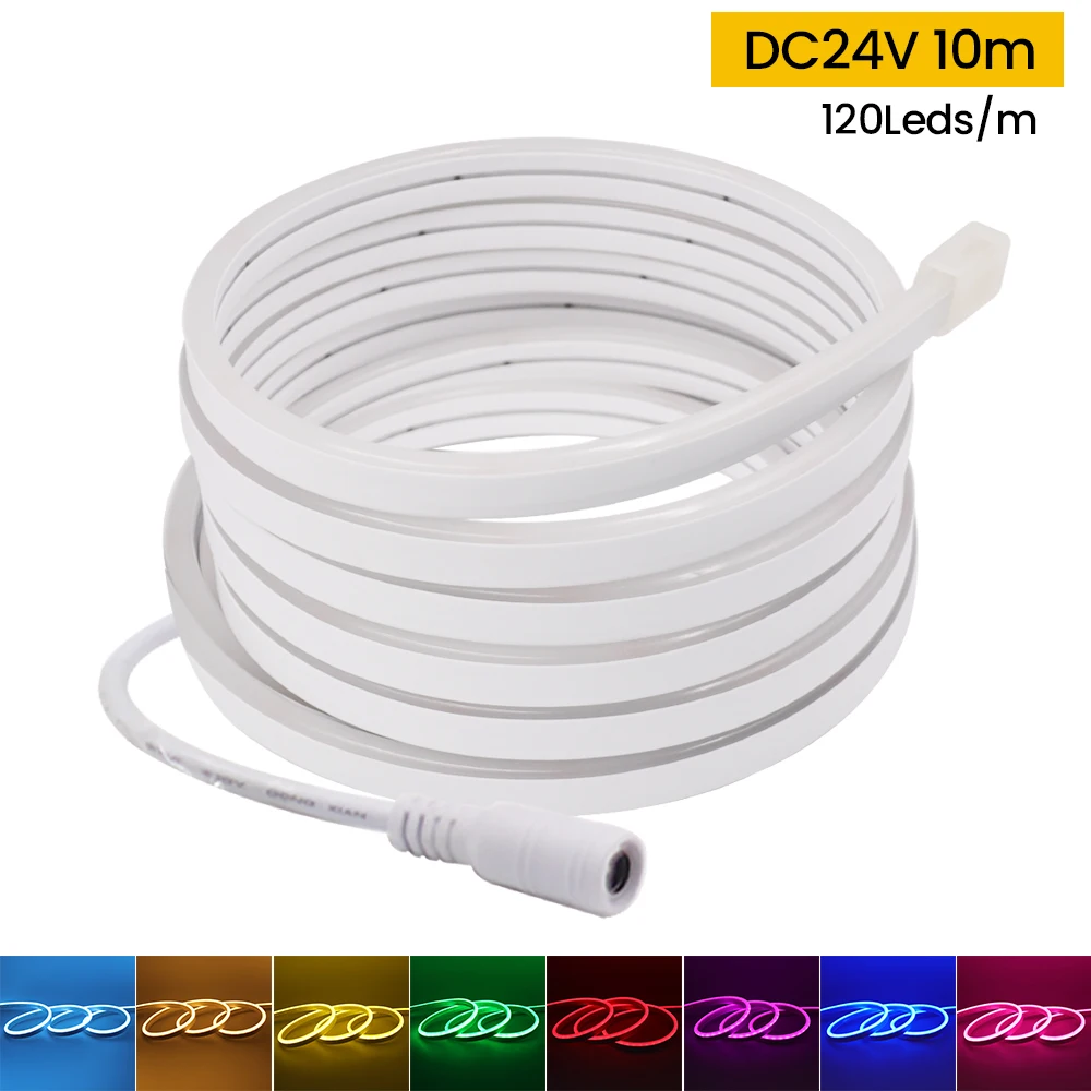 DC 5V 12V 24V Neon Strip LED Lights Sign 120LEDs/M Waterproof Silicon Tube Tape Rope Flexible DIY Lamp Ribbon 3000K 4000K 6500K