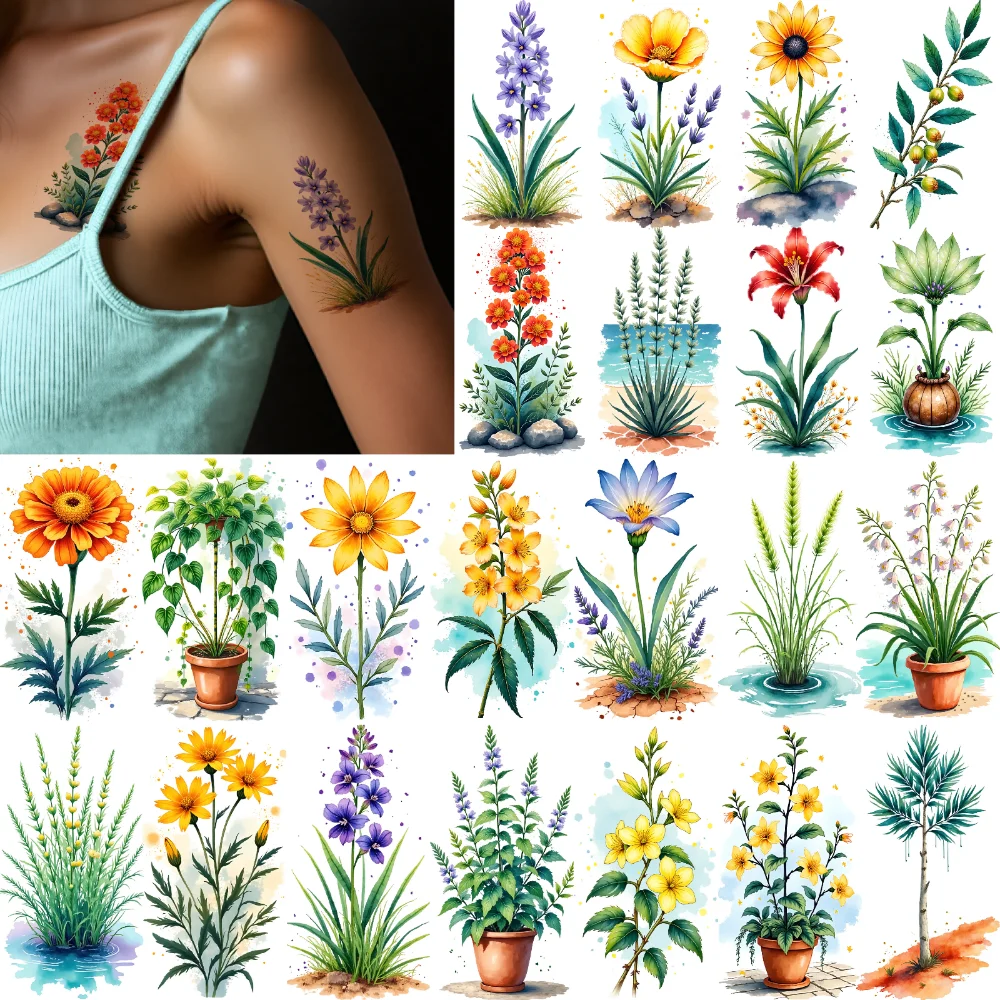 

9 шт. временные татуировки ботанический дизайн акварельные цветочные татуировки временные татуировки наклейки для рук дети дамы