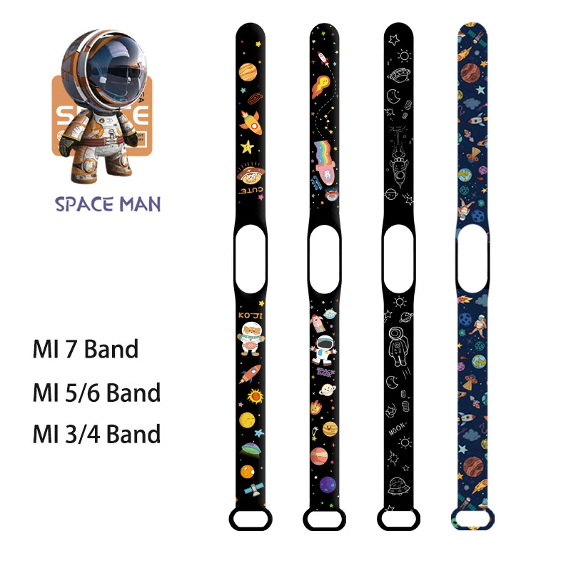 Strap For Xiaomi Mi Band 7 6 Silicone Replacement Wristband Cartoon Astronaut Bracelet for mi band 6 strap miband 5 4 3 NFC