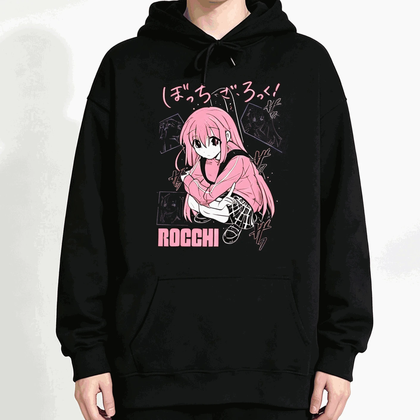 Hot Sale Anime Bocchi The Rock Hoodie Y2K Style Print Hooded Sweatshirt Unisex Loose Drop Shoulder Hoodie Casual Street Pullover