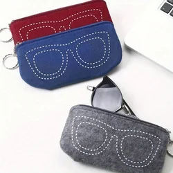 Soft Felt Eyeglasses Pouch Zipper Closure Portable Glasses Case With Keychain Travel Glasses Cover Eyewear Storage Bag