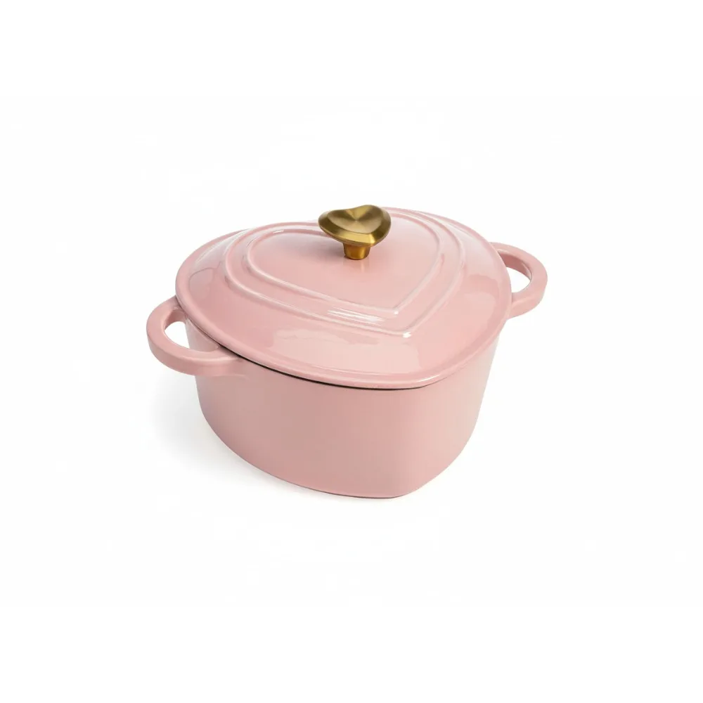 

Heart-Shaped Enameled Cast Iron Dutch Oven 4-Quart Pink Pot with Lid, All Stovetops & Oven Safe