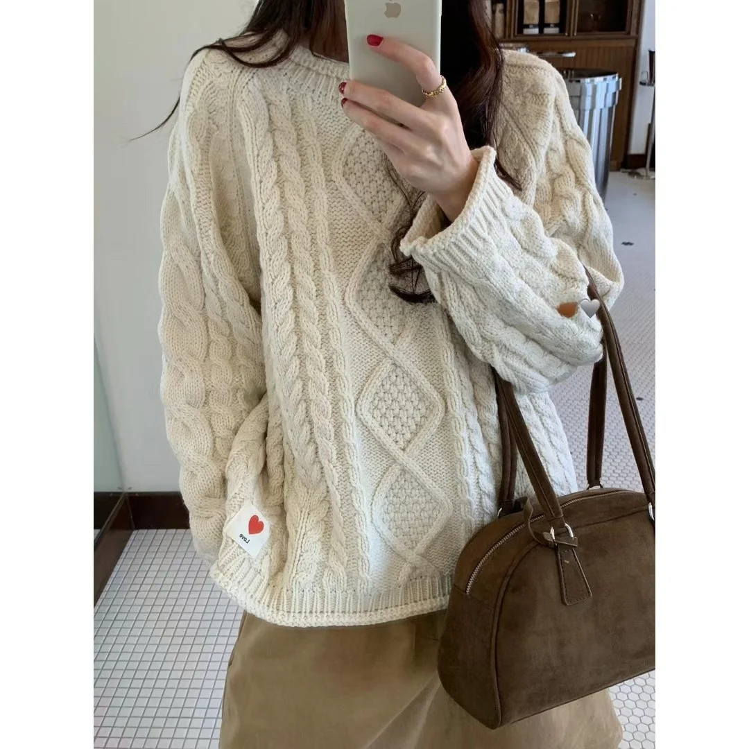 

Loose Thi Knitted Sweater Women's Chic Lazy Sle Thiened Bulky Yarn Overhead Top Korean Version Comfortable Warm Long Sl...