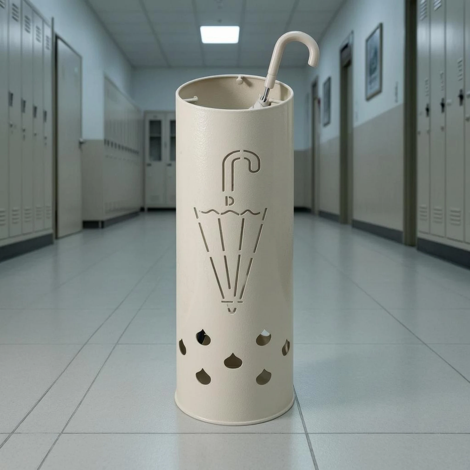 Metal Umbrella Stand Freestanding Cylindrical Umbrella Stand Teardrop Openings Polished Round Body for Doorway