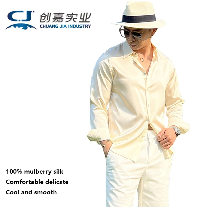 Luxurious Silk Men's Shirt Suitable for Outdoor Activities, Providing Coolness and Breathability, and Excellent Sweat Absorption