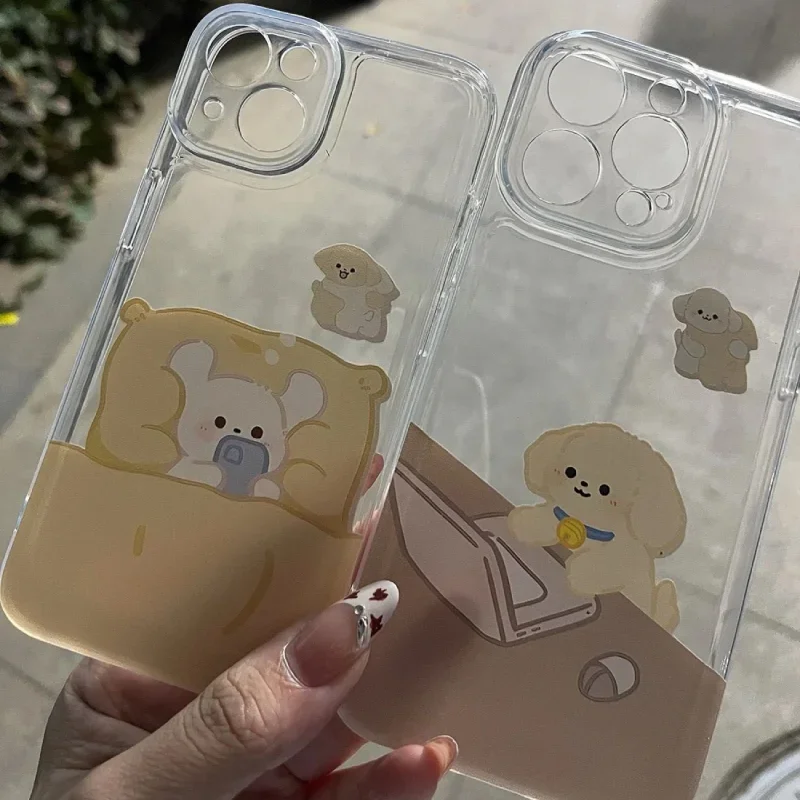 Rabbit Dog Cell Couple Phone Case For iPhone 16 15 11 12 14 13 Pro Max Mini XS Max XR SE 7 8 Plus Soft Animal Silicone Covers