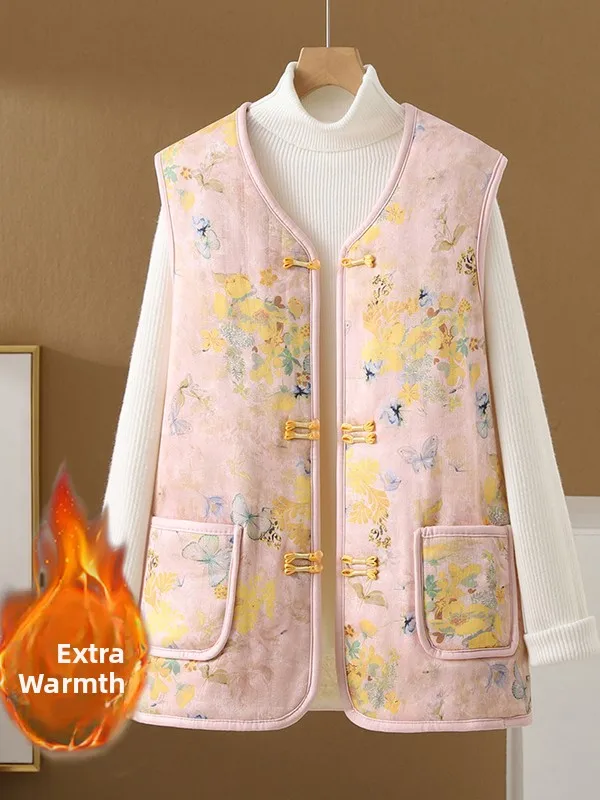 Jesienno-zimowa, ocieplana, z podszewką z polaru, vintage kamizelka zapinana na guziki, tradycyjna chińska kamizelka zen, wkładka wewnętrzna, odzież wierzchnia, top.