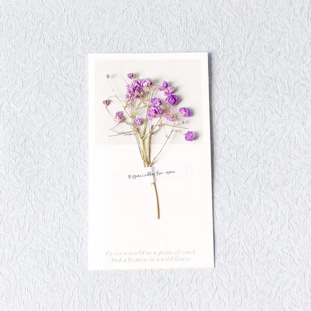 

10Pcs Dried Flower Thank You Cards Purple Babysbreath Yellow Greeting Party