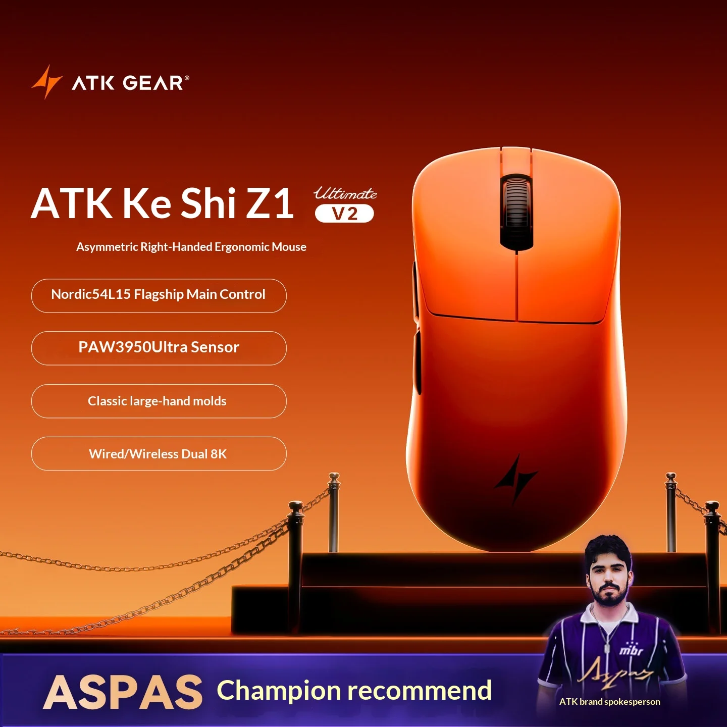ATK Blazing Sky Z1V2 Ultimate Wireless Mouse Dual Mode PAW3950 Ultra 8000Hz Polling Rate Mouse Right-Hand Gaming Mice PC Gifts