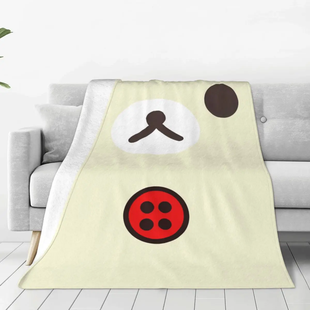 

Korilakkuma Korilakkuma Face Blankets Airplane Travel Flannel Throw Blanket For Couch Chair Sofa Bed Design Quality Bedspread