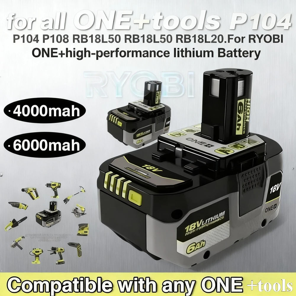 

For RYOBI ONE+high-performance lithium Battery 18V low self discharge, Suitable For all Tools P104 P107 P108 RB18L50 RB18L20