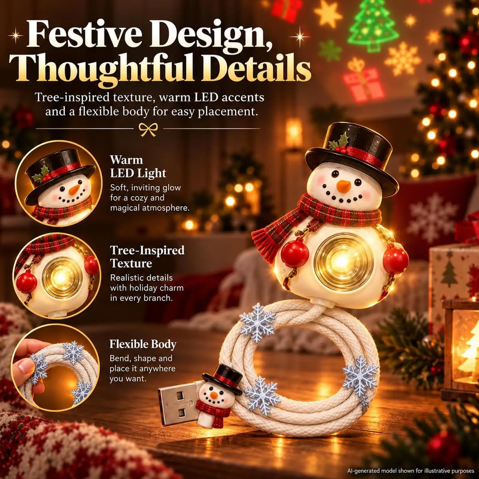 Christmas LED Projector Light USB Holiday Decorative Projection Lamp Christmas Projector With 6 Seasonal Scenes For Home