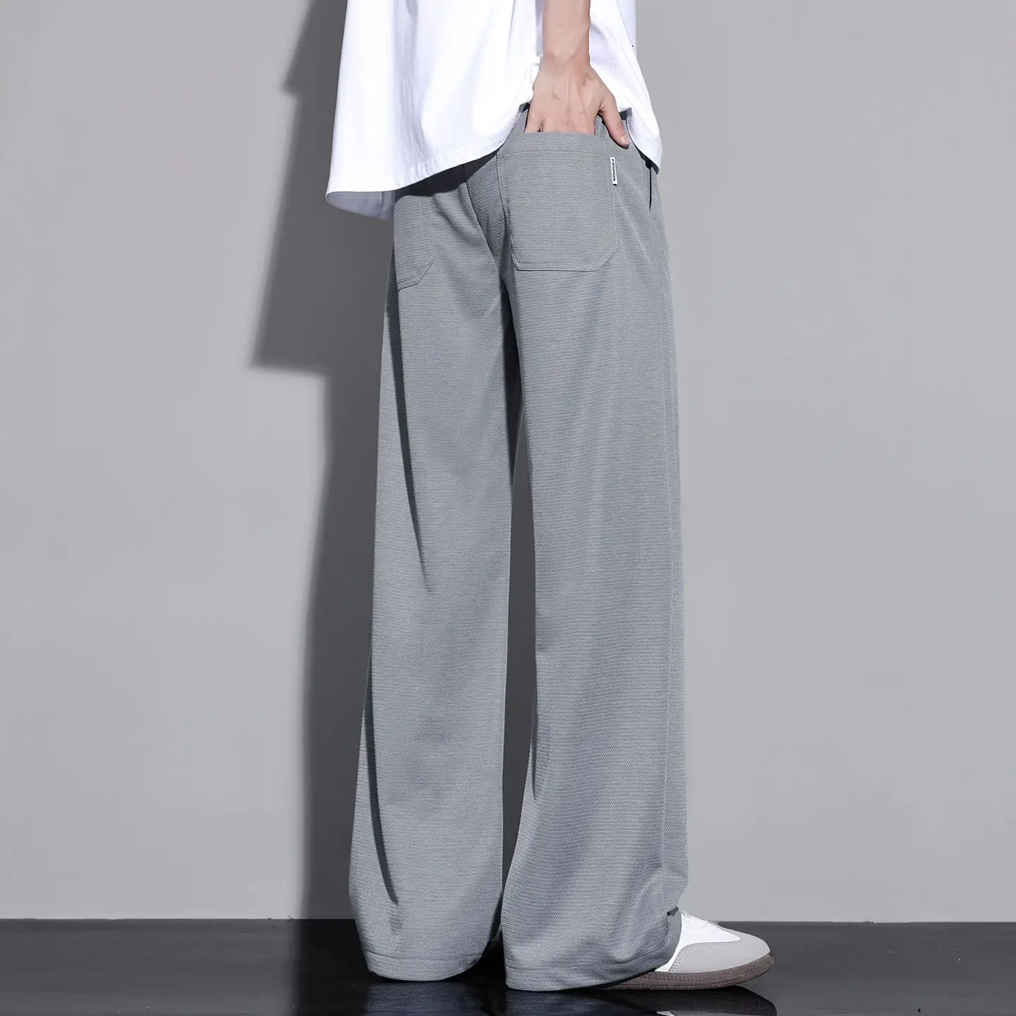 Men's Casual Pants Ice Silk Summer New Straight Loose Breathable Wrinkle Resistant Wide Leg American Style Cooling Draping