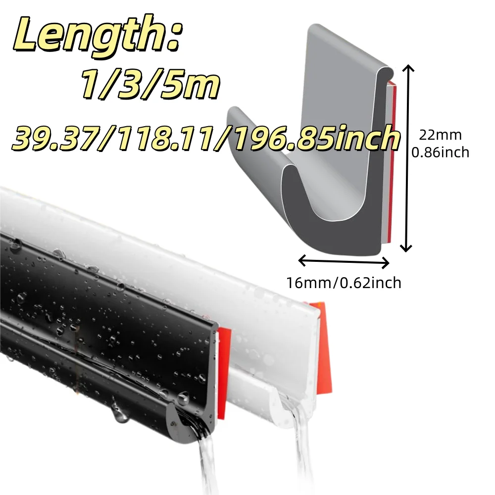 1 Roll Waterproof Gutter Strip-Self-Adhesive J-Shaped Drip Rail Suitable for Rvs,Cars,Reduces Flooding Improves Roof Drainage