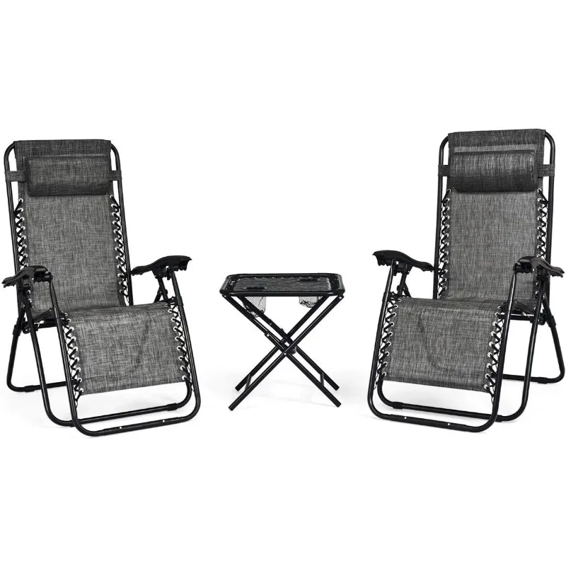 Gia3 PCS Zero Gravity Chair Patio Chaise Lounge Chairs Outdoor Yard Pool Recliner Folding Lounge Table Chair Set