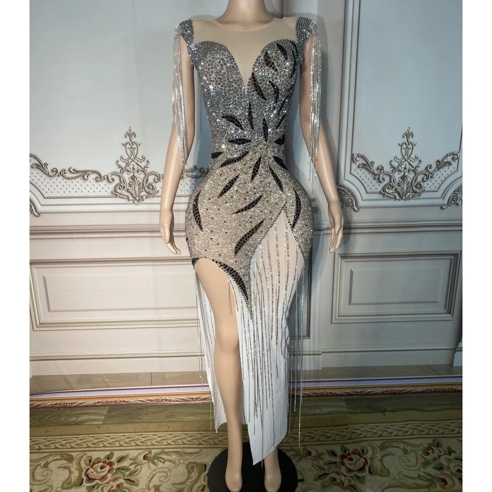 Luxury Crystal Party Dress Women Club Wear Modern Singer Outfit