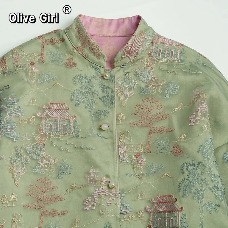 Olivegirl Embroidery Jacket Traditional Chinese Clothing Cheongsams Two-way Wear Women\'s Tang Style Brocade Buckle Top