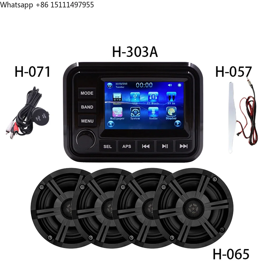 Marine Audio System Stereo Speaker Package, Blue-tooth, MP5 USB AM FM Marine Stereo - 4 X 6.5 Inch Black Speakers, Antenna