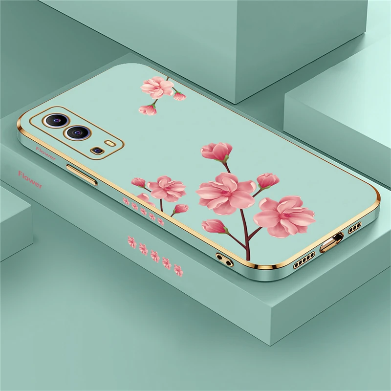 Plating Silicone Phone Case For Vivo IQOO Z7 Z3 Z1 Pro V29 V19 V11 V7 Plus V5 Lite Soft Pattern Flower Back Cover Coque