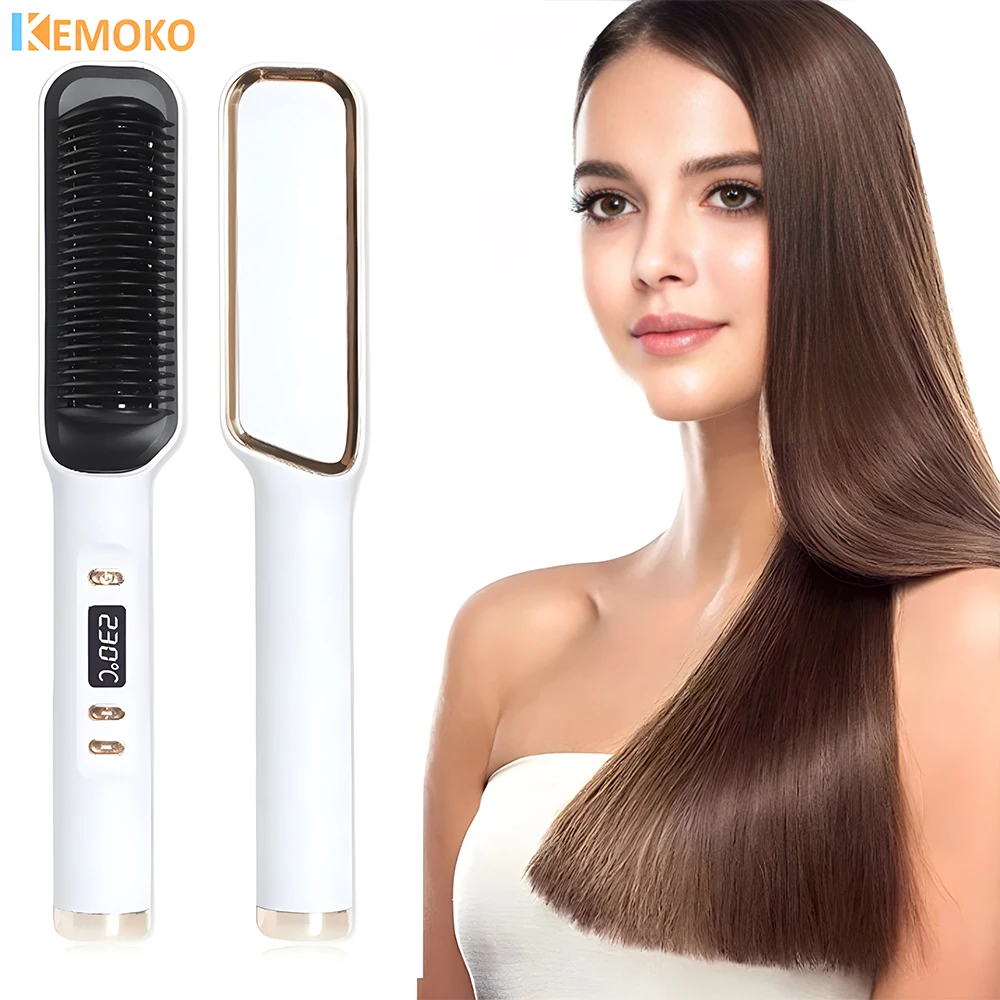 Hair Straightener Brush Heating Hot Comb Straightener Electric Hair Straightening Curly Multifunctional Iron Brush Comb Curler