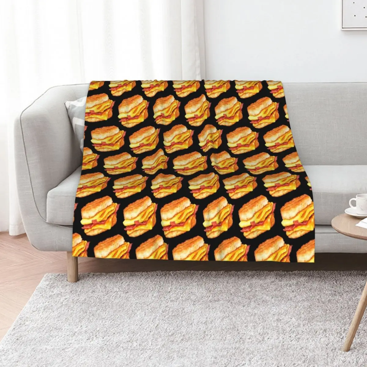 Bacon Egg & Cheese Sandwich Pattern - Black Throw Blanket Softest Bed Weighted Thin Summer Beddings for winter Blankets