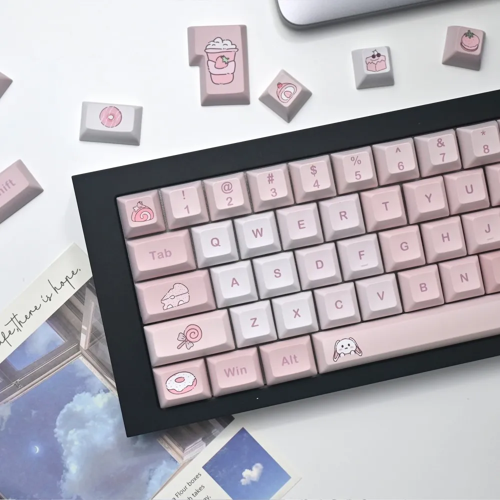 PBT five-sided sublimation keycap KCA height 140 keys warm light pink mechanical keyboard keycap