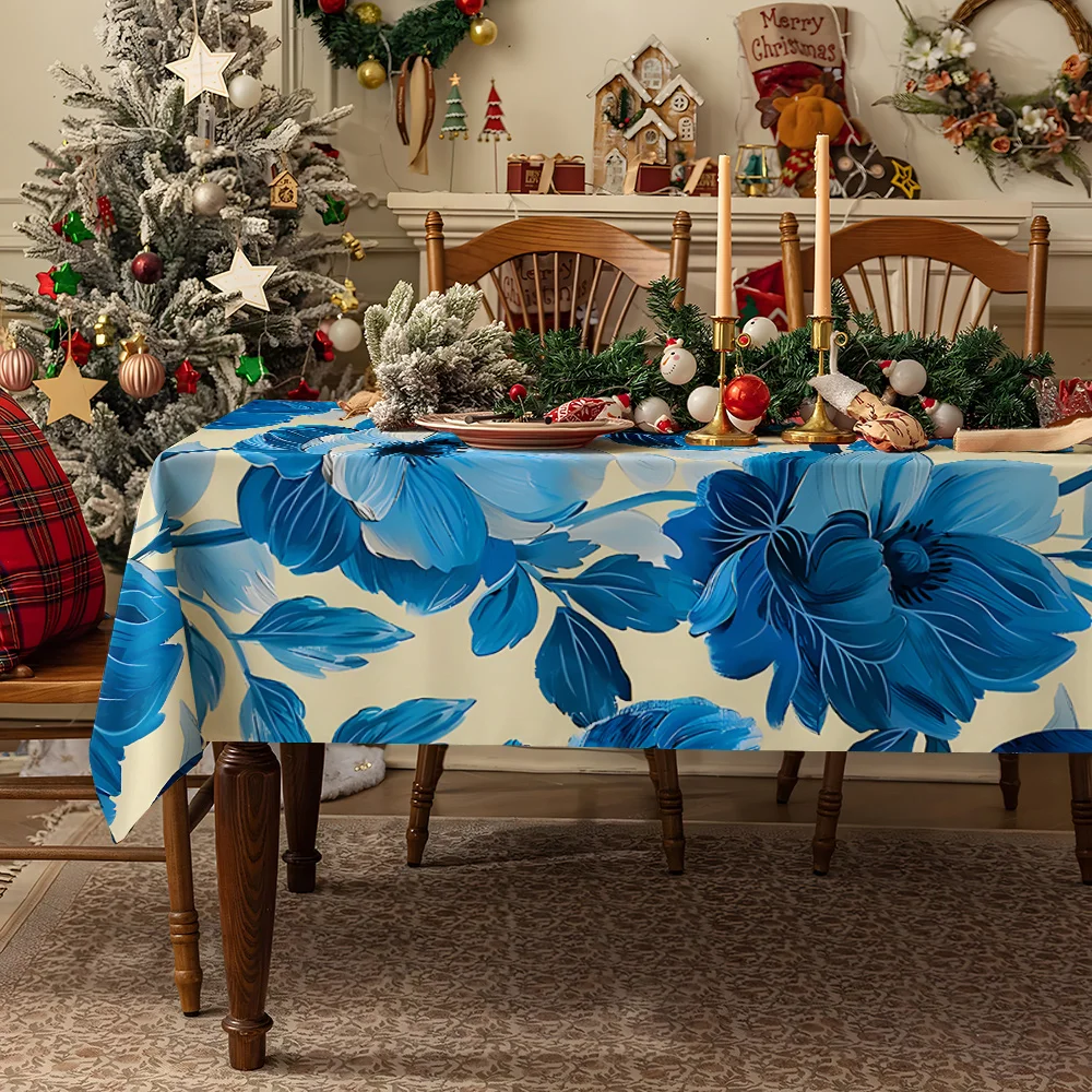 Pink Yellow Flowers Green Table Cloth Waterproof Tablecloth Spill Proof Table Cloth, Wipe Clean Table Cloth for Dining Camping