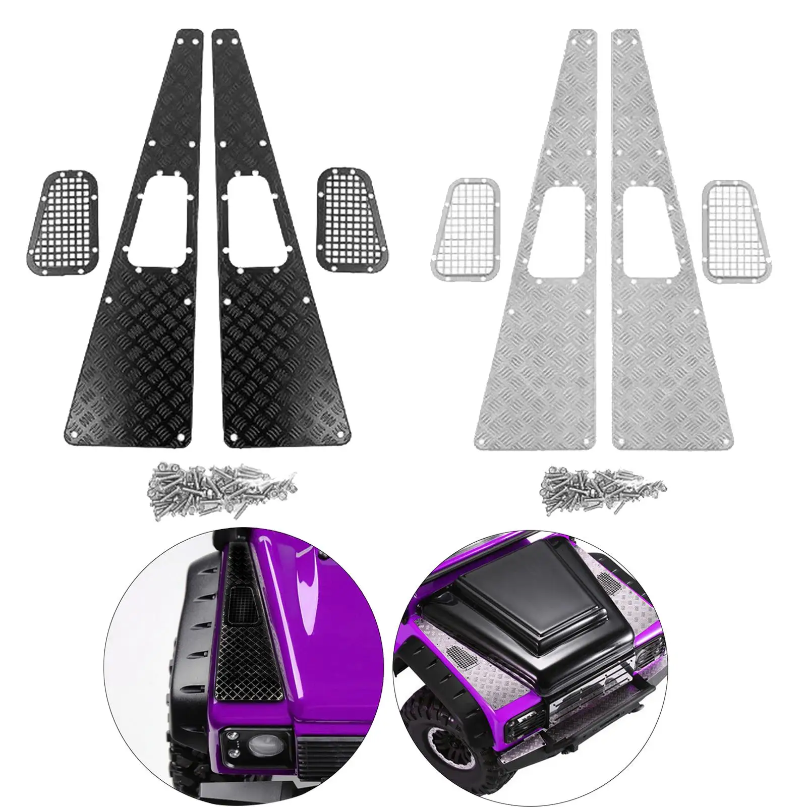 Cubierta de capó de motor de acero inoxidable, placa antideslizante, decoración, piezas de coche RC, accesorios para Traxxas TRX4 Defender 1:10 RC Crawler