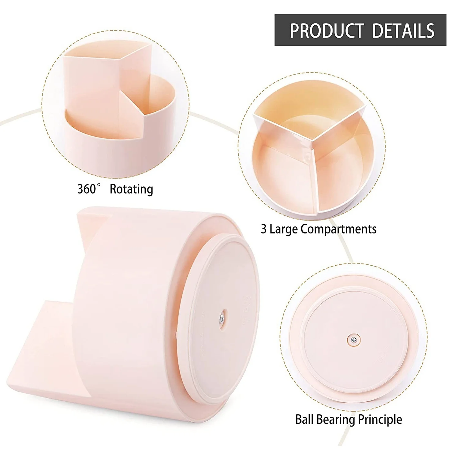 ที่ใส่ปากกาแบบหมุนได้อเนกประสงค์3ช่องสำหรับใส่ปากกาเครื่องเขียนถ้วยดินสอแบบหมุนได้อุปกรณ์จัดระเบียบปากกาสำหรับสำนักงานบ้านสีชมพู