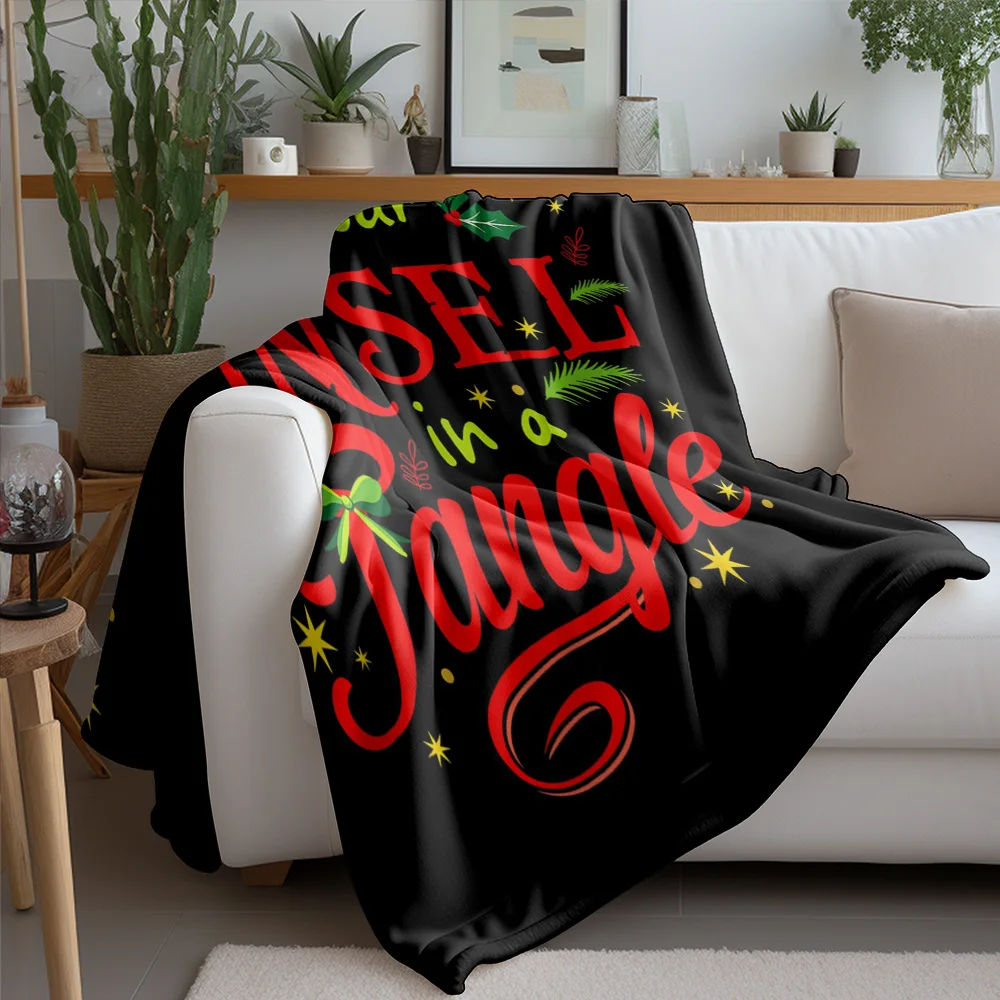 Funny Christmas Saying Fleece Blanket, Don't Get Your Tinsel in a Tangle Quote, Humorous Holiday Throw for Sofa Decor