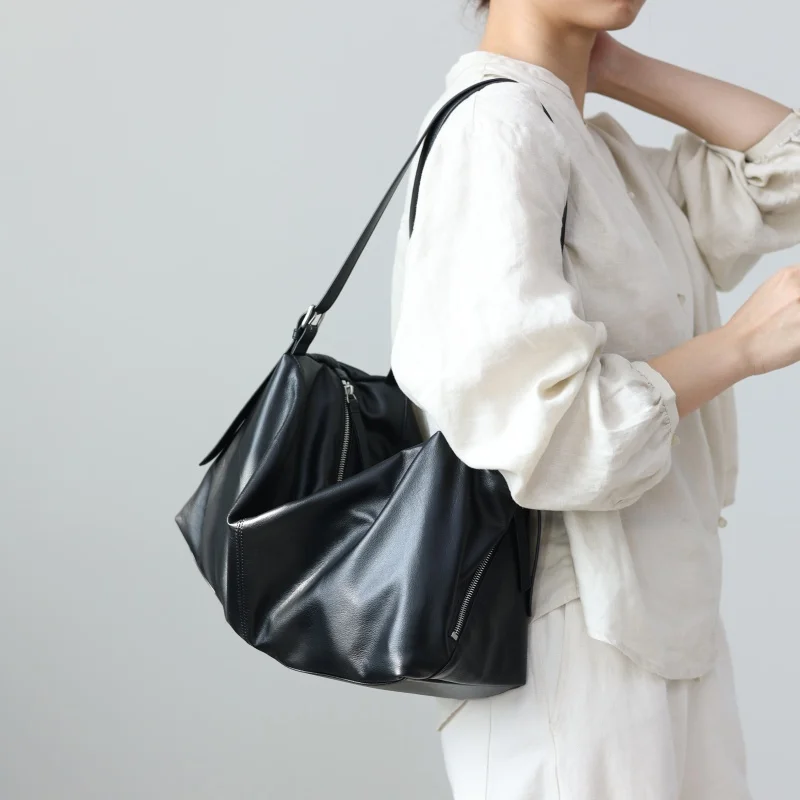 Genuine Leather Luxury Large Capacity Zipper Tote Soft Shoulder Bags