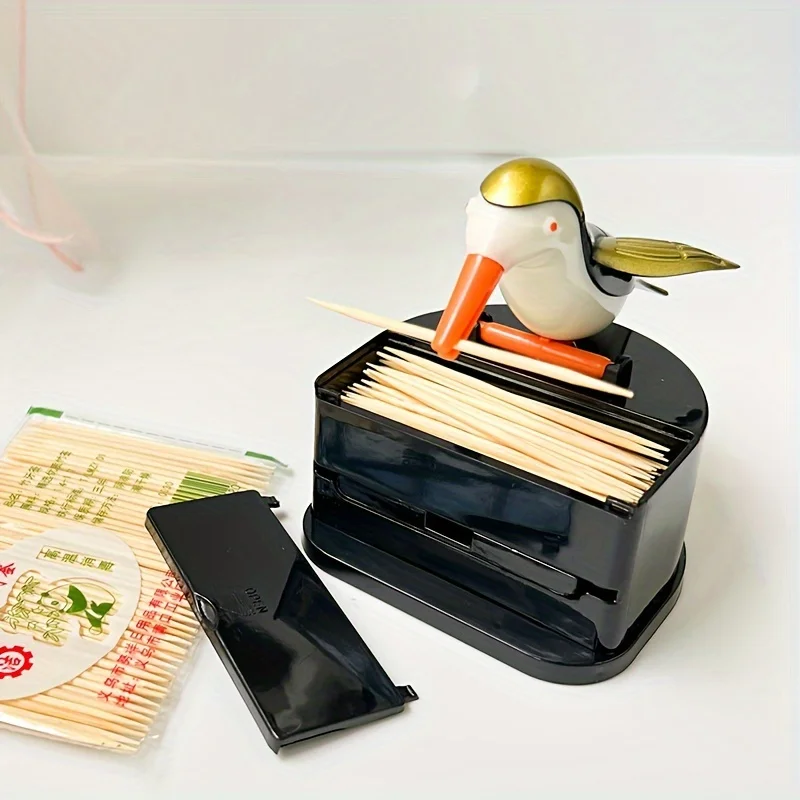 Woodpecker Toothpick Dispenser with One Click Pressing and Popping Design, Toothpick Holder, Toothpick Storage Container