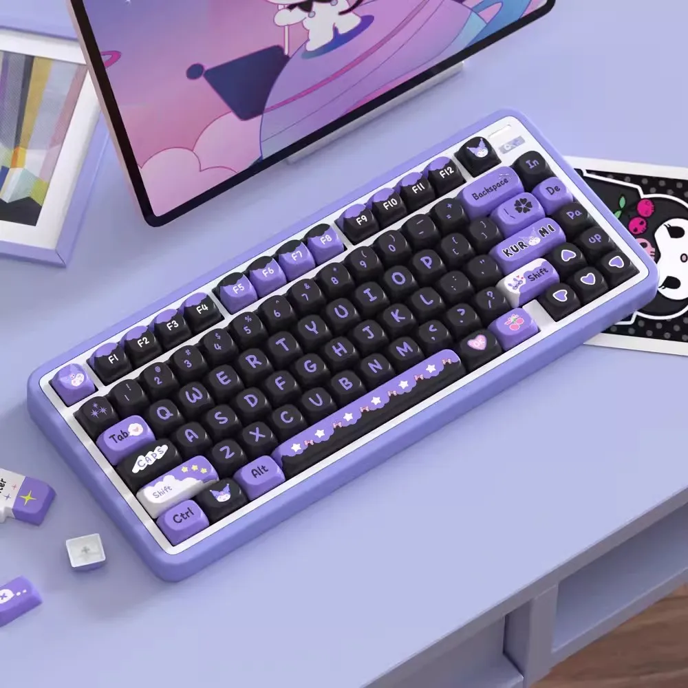 1 Set Purple Black Keycaps PBT Dye Sublimation Key Caps SOA Profile Anime Cartoon Cute Keycap For MX Switches 68 75 96 980