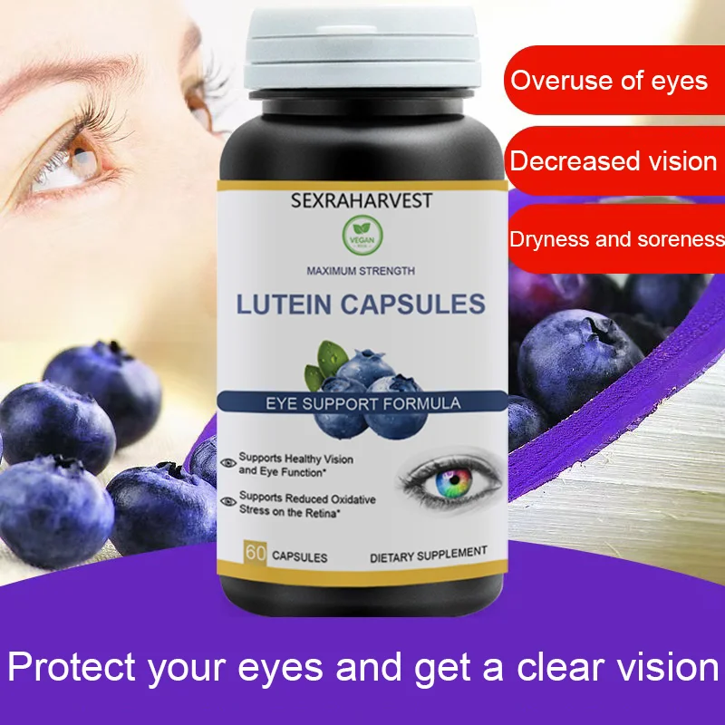 High Potency Lutein Capsules Relieve Eye Fatigue,Dry Eye and Vision Health,Prevent Blue Light,Prevent Myopia,Blueberry Extract