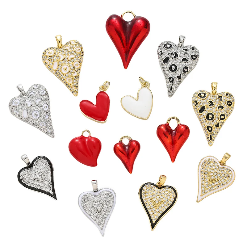 10pcs/lot Mix DIY Leopard-print Heart Copper Plating For Charms Bracelet Pendant