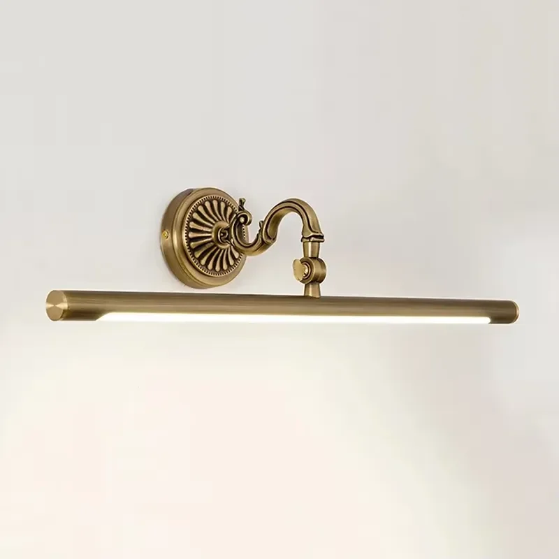 Retro Bathroom Mirror Cabinet Light Solid Copper LED Vanity Lamp for Dressing Table Makeup Area Wall Mounted Fixture Decor