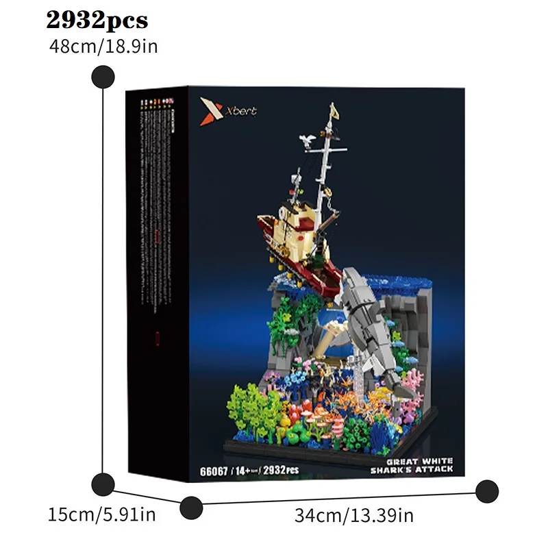 

with Original Box Idea Movie Great Building blocks Great White Shark fishing boat model boy toy birthday gift