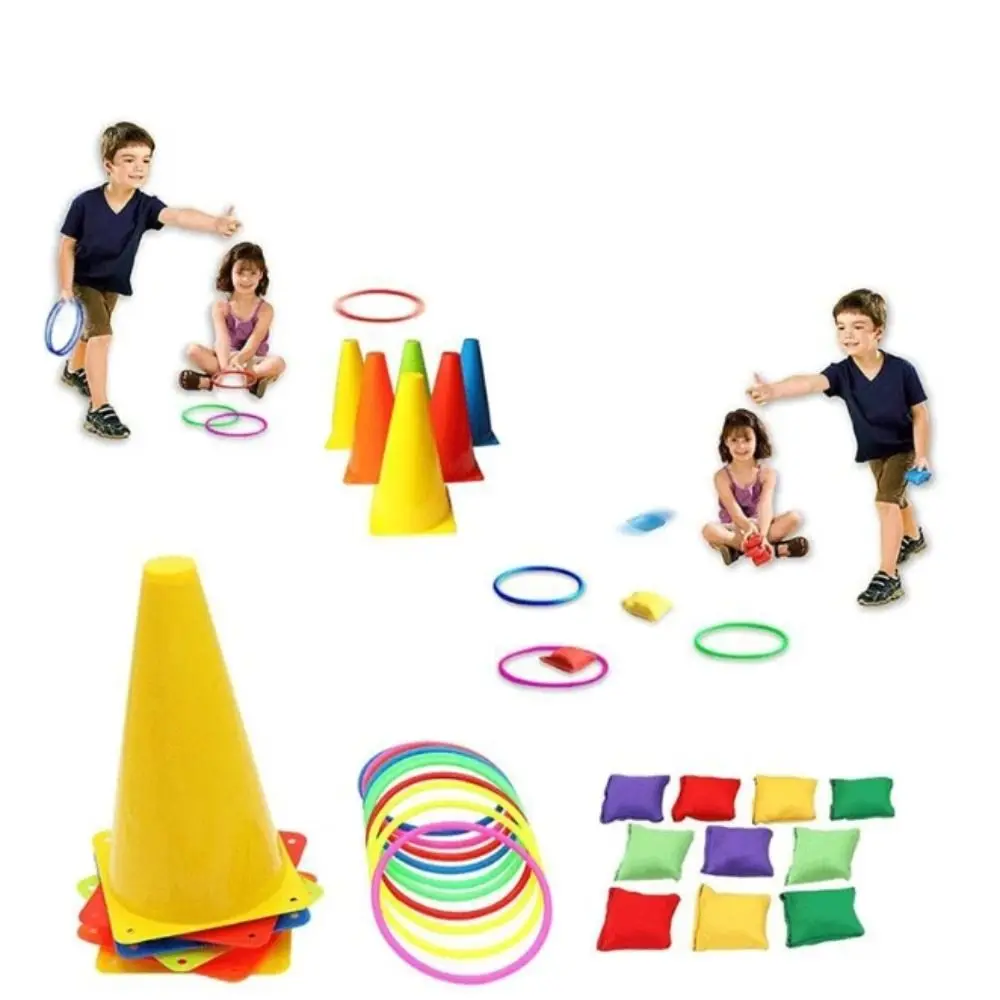 Plastic Rings Rainbow Ice Cream Toss Game Rainbow Tower Cone Target Interactive Toy Throwing Speed Carnival Game Sensory Play